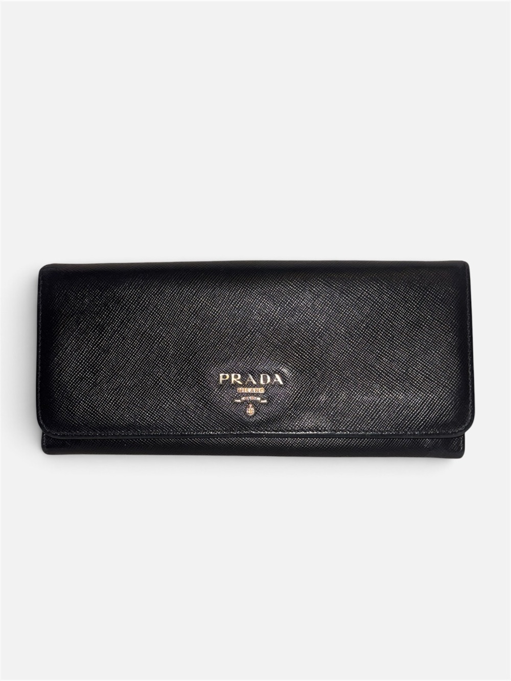 Prada Black Saffiano Leather Continental Wallet Gold Hardware Authentic